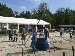 Putting up marquees for Trail du Brossacais.